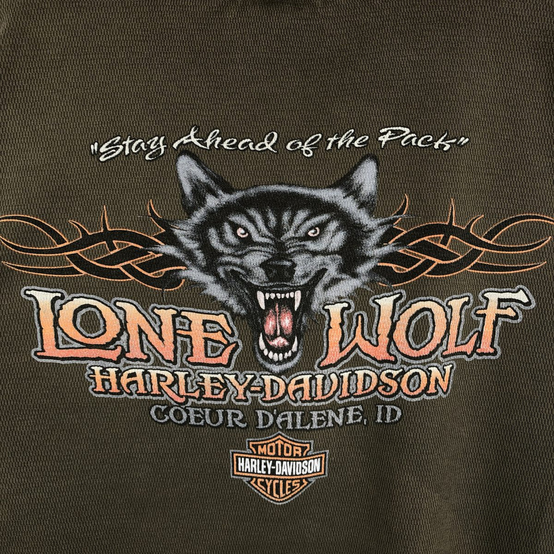 Harley-Davidson Wolf Pattern Thermal Long-Sleeve T-Shirt, Honeycomb, Made in USA, Men's XL equivalent. cotton Khaki type sage green Vintage Second Hand