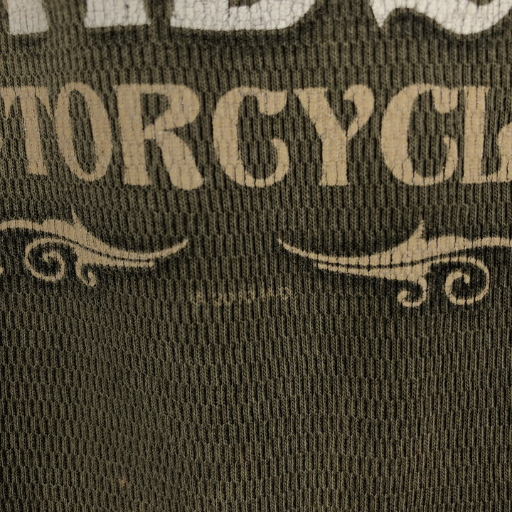 Harley-Davidson Wolf Pattern Thermal Long-Sleeve T-Shirt, Honeycomb, Made in USA, Men's XL equivalent. cotton Khaki type sage green Vintage Second Hand