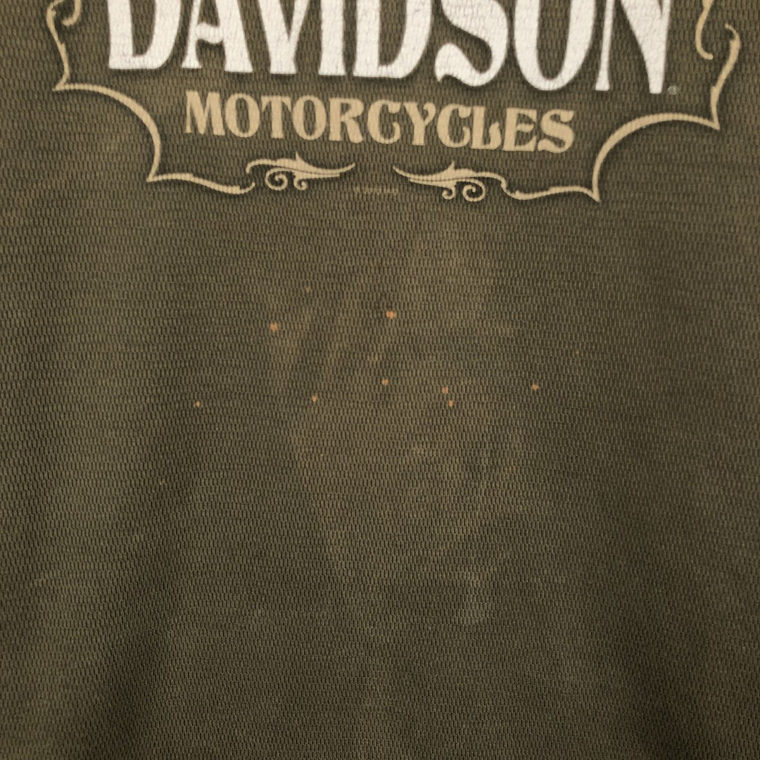 Harley-Davidson Wolf Pattern Thermal Long-Sleeve T-Shirt, Honeycomb, Made in USA, Men's XL equivalent. cotton Khaki type sage green Vintage Second Hand