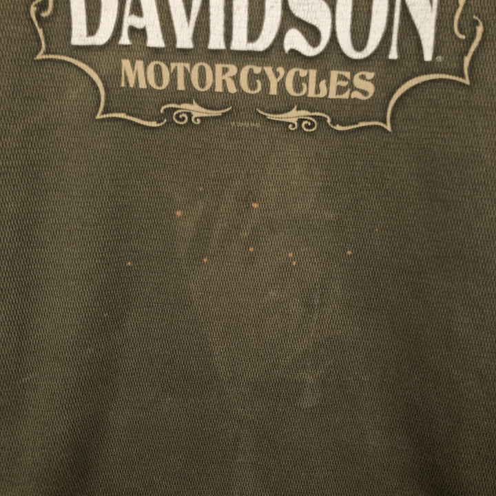 Harley-Davidson Wolf Pattern Thermal Long-Sleeve T-Shirt, Honeycomb, Made in USA, Men's XL equivalent. cotton Khaki type sage green Vintage Second Hand