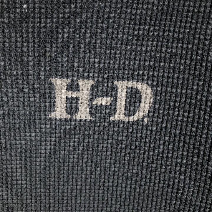 Harley-Davidson Skull Pattern Henley Neck Thermal Long-Sleeve T-Shirt (Men's Size M) unclear black type Vintage Second Hand