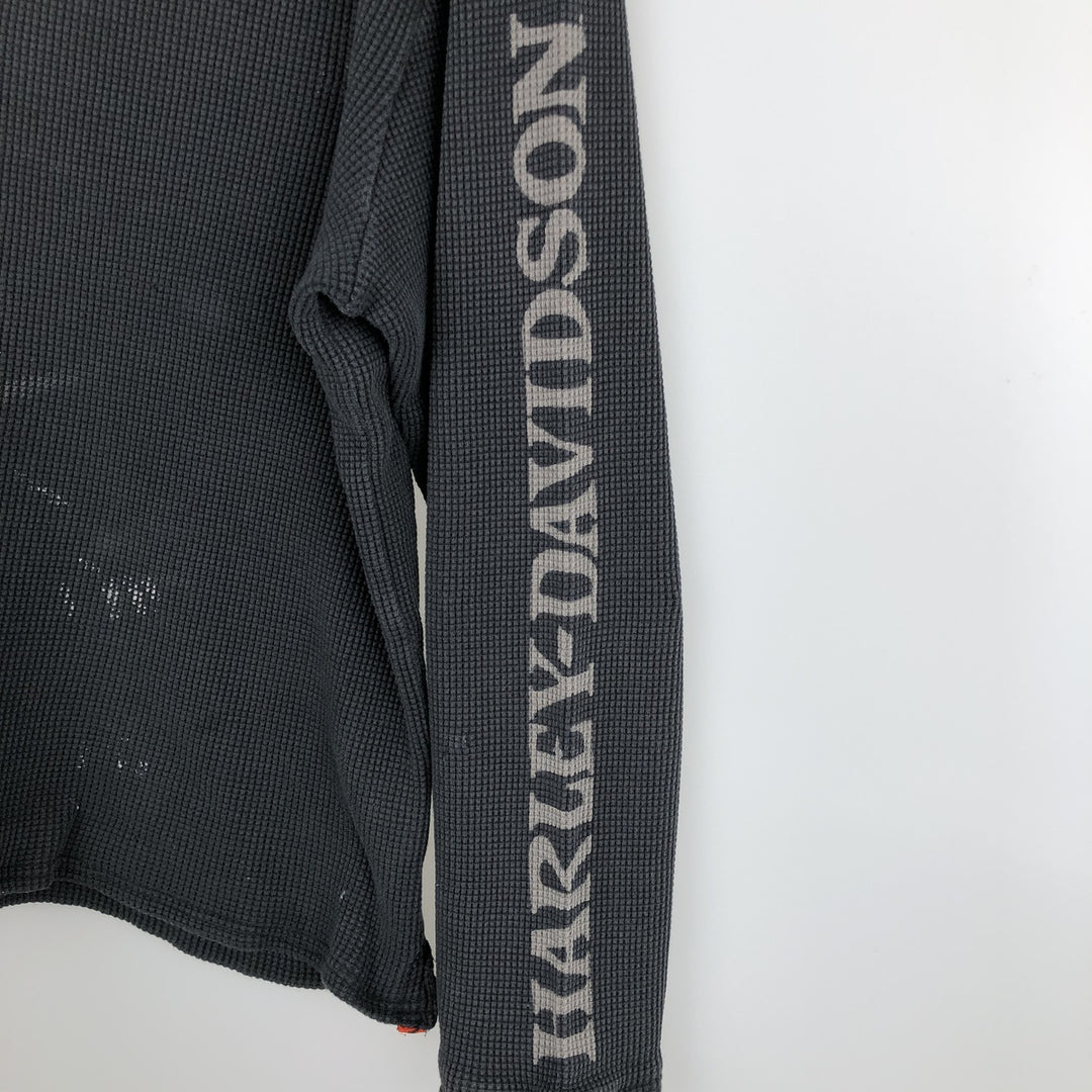 Harley-Davidson Skull Pattern Henley Neck Thermal Long-Sleeve T-Shirt (Men's Size M) unclear black type Vintage Second Hand