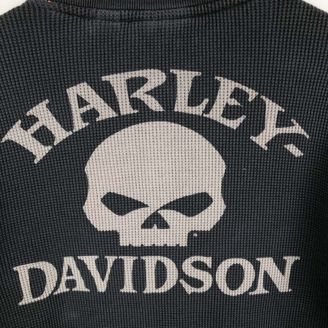 Harley-Davidson Skull Pattern Henley Neck Thermal Long-Sleeve T-Shirt (Men's Size M) unclear black type Vintage Second Hand