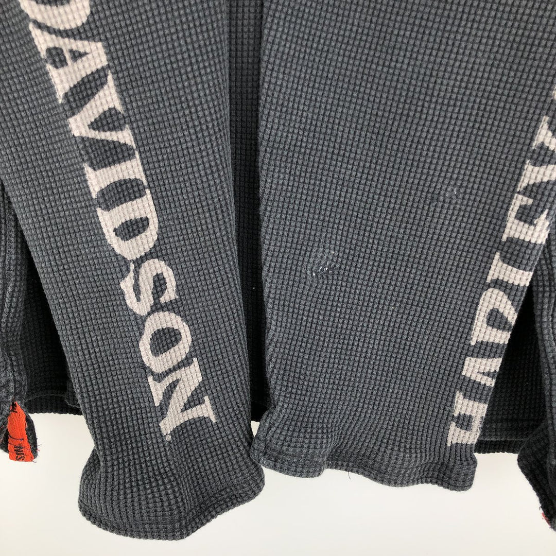 Harley-Davidson Skull Pattern Henley Neck Thermal Long-Sleeve T-Shirt (Men's Size M) unclear black type Vintage Second Hand
