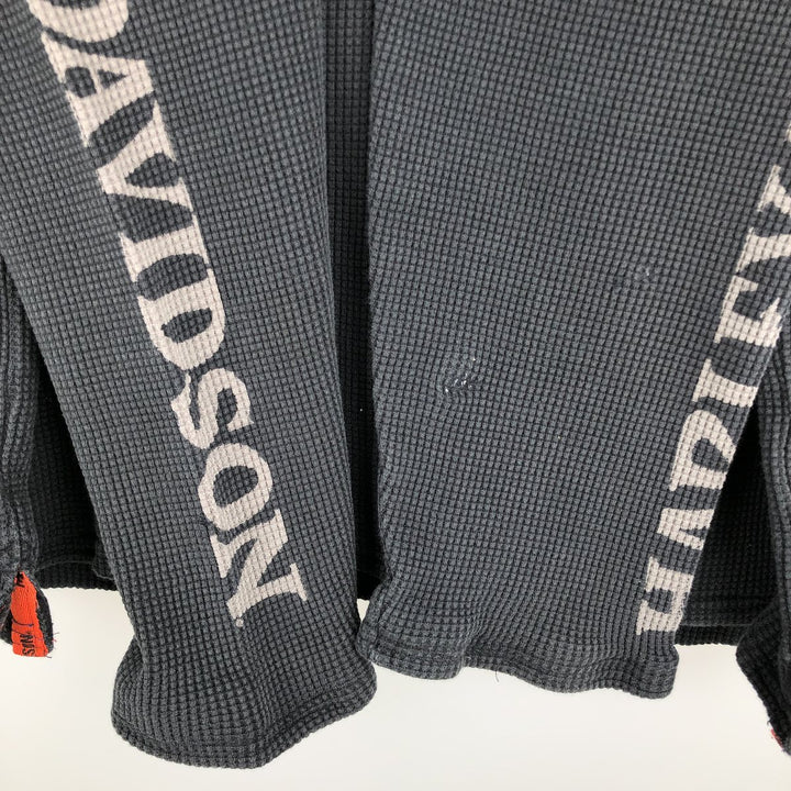 Harley-Davidson Skull Pattern Henley Neck Thermal Long-Sleeve T-Shirt (Men's Size M) unclear black type Vintage Second Hand