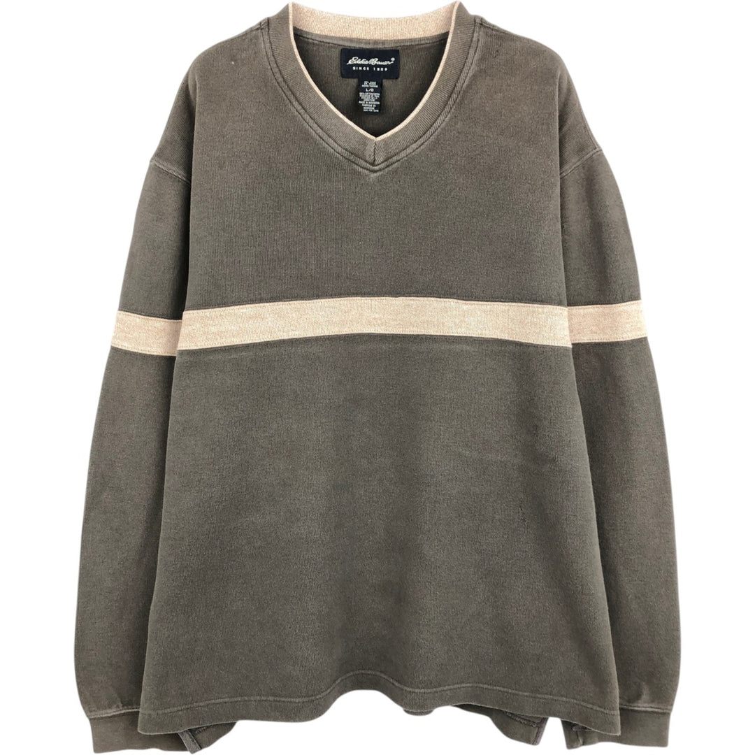 Eddie Bauer V-neck Long-Sleeve T-Shirt (Men's Size L) cotton Khaki type Vintage Second Hand