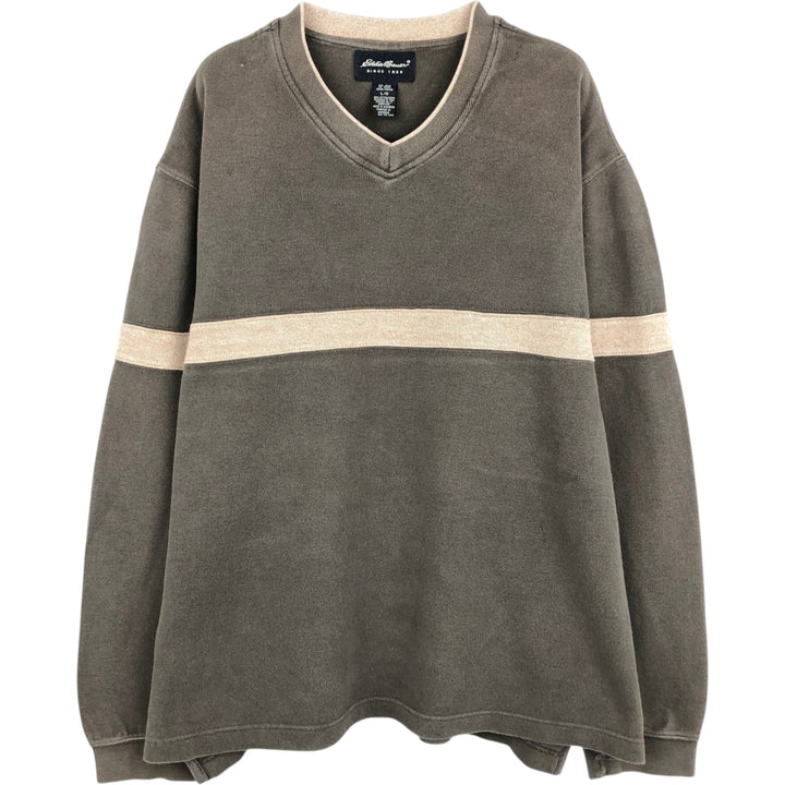 Eddie Bauer V-neck Long-Sleeve T-Shirt (Men's Size L) cotton Khaki type Vintage Second Hand