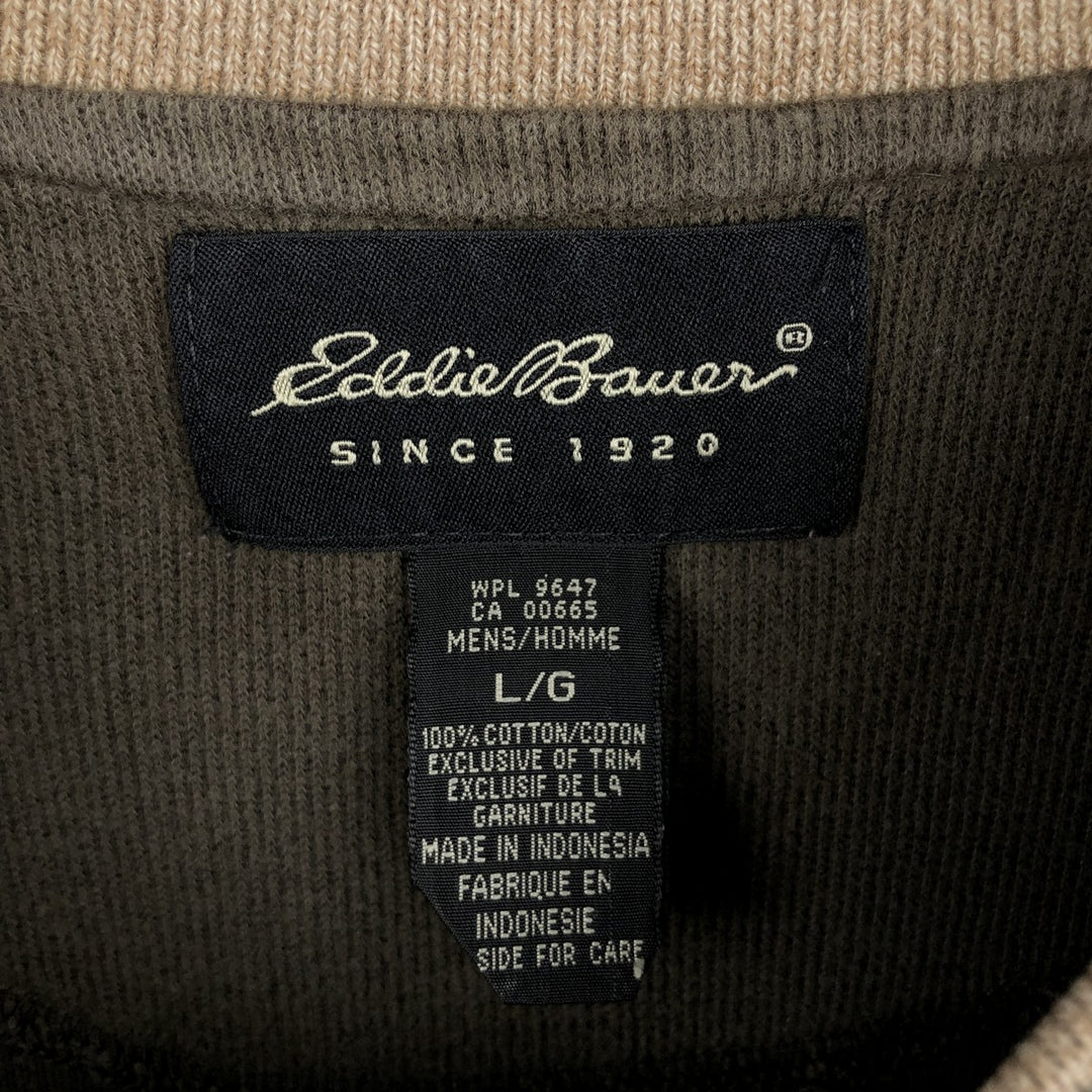 Eddie Bauer V-neck Long-Sleeve T-Shirt (Men's Size L) cotton Khaki type Vintage Second Hand