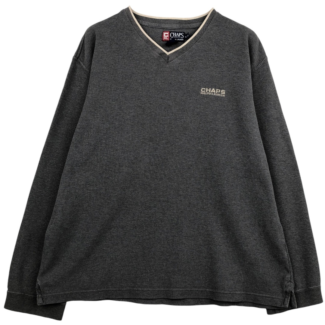 Ralph Lauren CHAPS V-neck long T-shirt, men's XL size cotton gray type Vintage Second Hand
