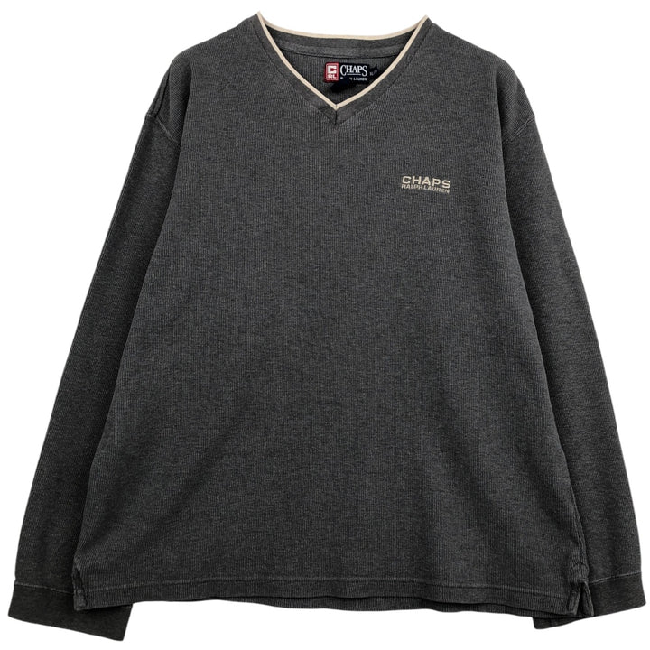 Ralph Lauren CHAPS V-neck long T-shirt, men's XL size cotton gray type Vintage Second Hand