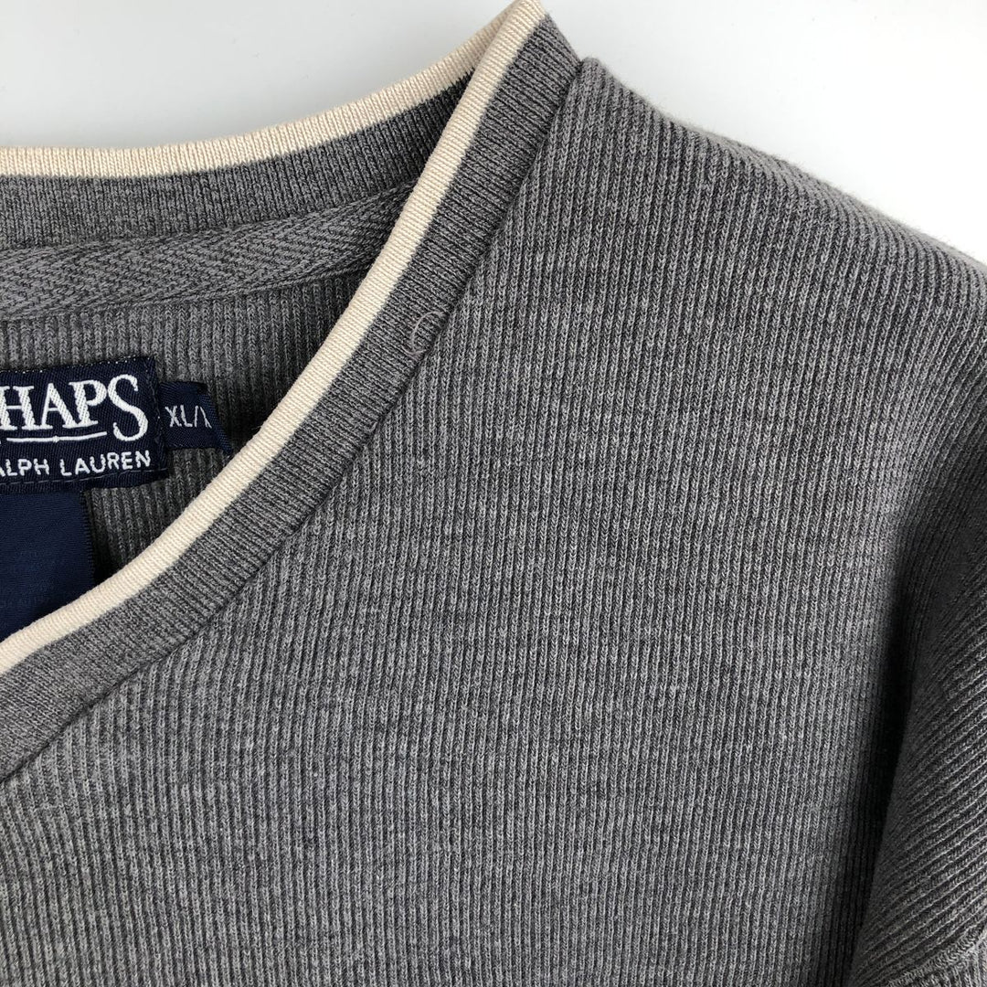 Ralph Lauren CHAPS V-neck long T-shirt, men's XL size cotton gray type Vintage Second Hand