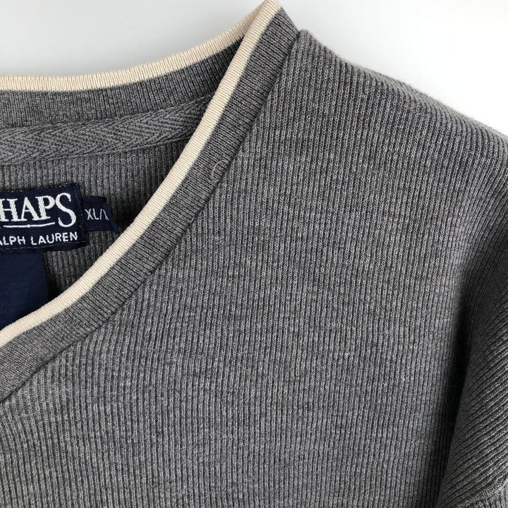 Ralph Lauren CHAPS V-neck long T-shirt, men's XL size cotton gray type Vintage Second Hand