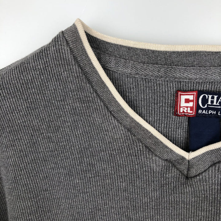 Ralph Lauren CHAPS V-neck long T-shirt, men's XL size cotton gray type Vintage Second Hand