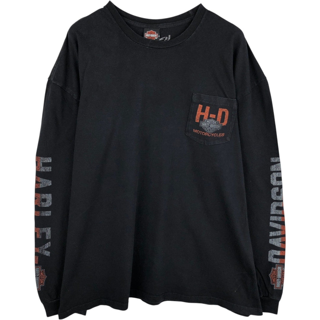 Oversized Harley-Davidson Skull Pattern Motorcycle Long Sleeve T-Shirt, Men's Size XXXL cotton black type Vintage Second Hand