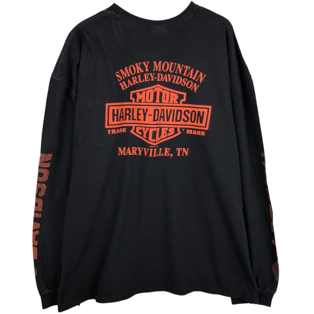 Oversized Harley-Davidson Skull Pattern Motorcycle Long Sleeve T-Shirt, Men's Size XXXL cotton black type Vintage Second Hand
