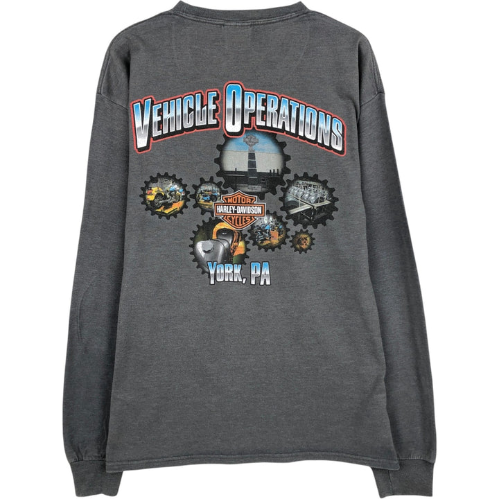 Harley-Davidson Motorcycle Long Sleeve T-Shirt, Men's Size L cotton gray type Vintage Second Hand