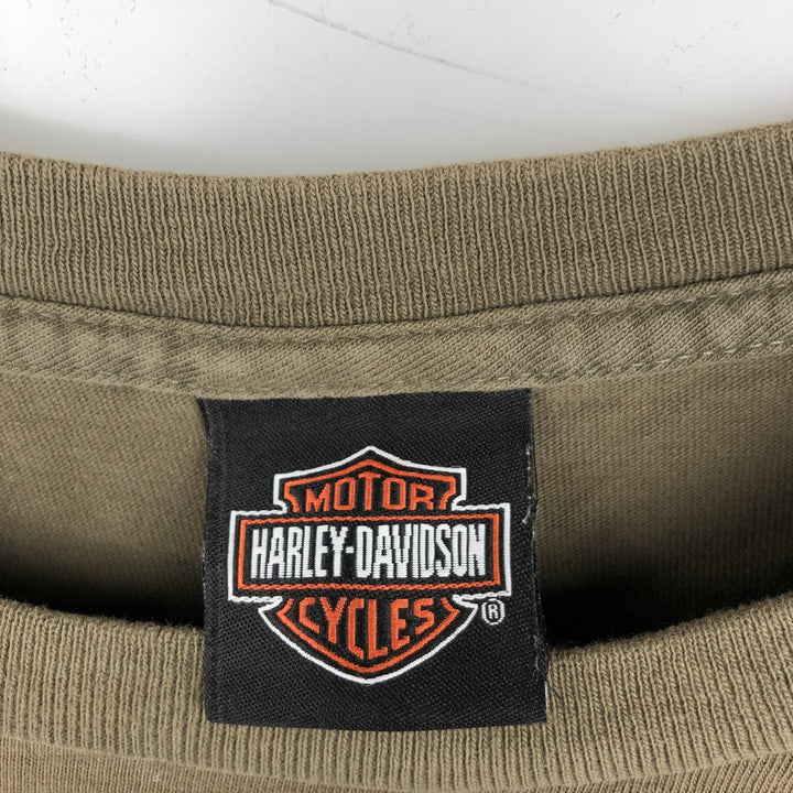 2000'S Harley-Davidson Skull Pattern Motorcycle Long-Sleeve T-Shirt, Made in USA, Men's XL equivalent. cotton Khaki type brown Vintage Second Hand