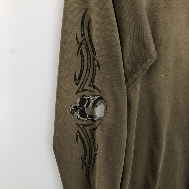 2000'S Harley-Davidson Skull Pattern Motorcycle Long-Sleeve T-Shirt, Made in USA, Men's XL equivalent. cotton Khaki type brown Vintage Second Hand