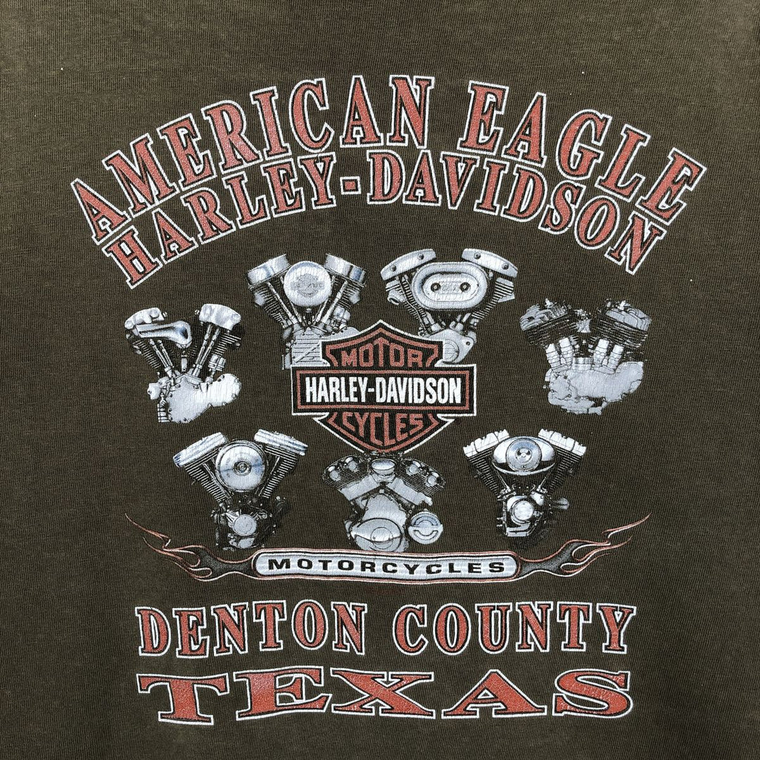 2000'S Harley-Davidson Skull Pattern Motorcycle Long-Sleeve T-Shirt, Made in USA, Men's XL equivalent. cotton Khaki type brown Vintage Second Hand