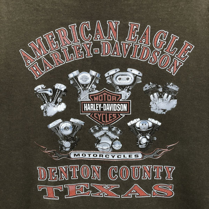 2000'S Harley-Davidson Skull Pattern Motorcycle Long-Sleeve T-Shirt, Made in USA, Men's XL equivalent. cotton Khaki type brown Vintage Second Hand