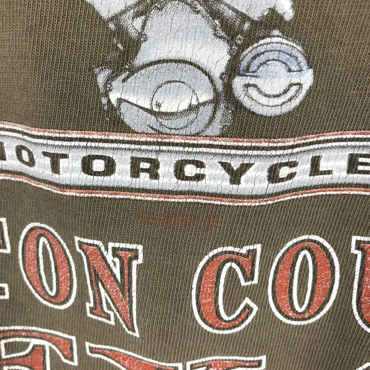 2000'S Harley-Davidson Skull Pattern Motorcycle Long-Sleeve T-Shirt, Made in USA, Men's XL equivalent. cotton Khaki type brown Vintage Second Hand