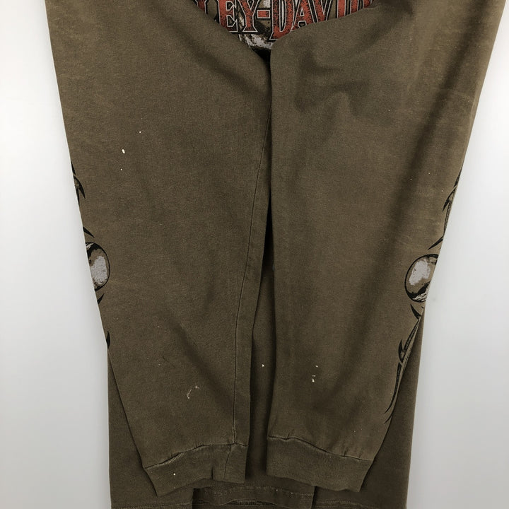 2000'S Harley-Davidson Skull Pattern Motorcycle Long-Sleeve T-Shirt, Made in USA, Men's XL equivalent. cotton Khaki type brown Vintage Second Hand