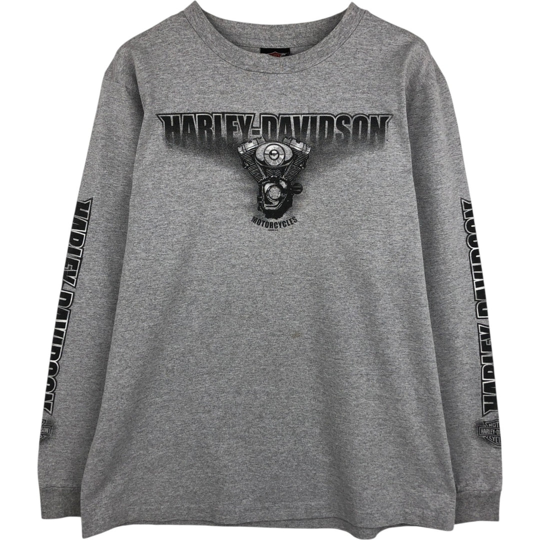2000'S Harley-Davidson Motorcycle Long-Sleeve T-Shirt, Made in USA, Men's Size L (approx.) cotton gray type Vintage Second Hand