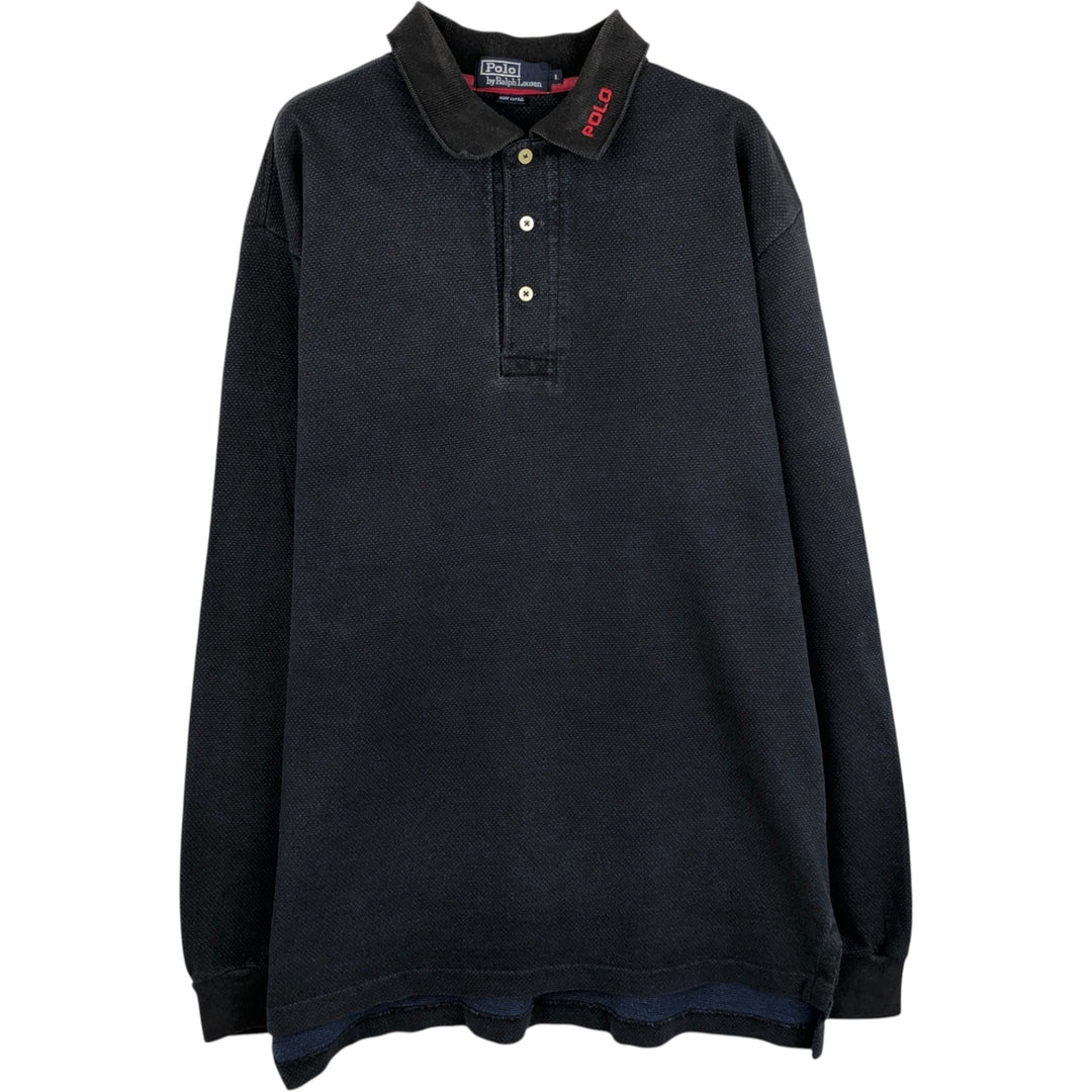 Ralph Lauren POLO by Ralph Lauren long sleeve polo shirt made in USA, men's size L cotton black type Vintage Second Hand