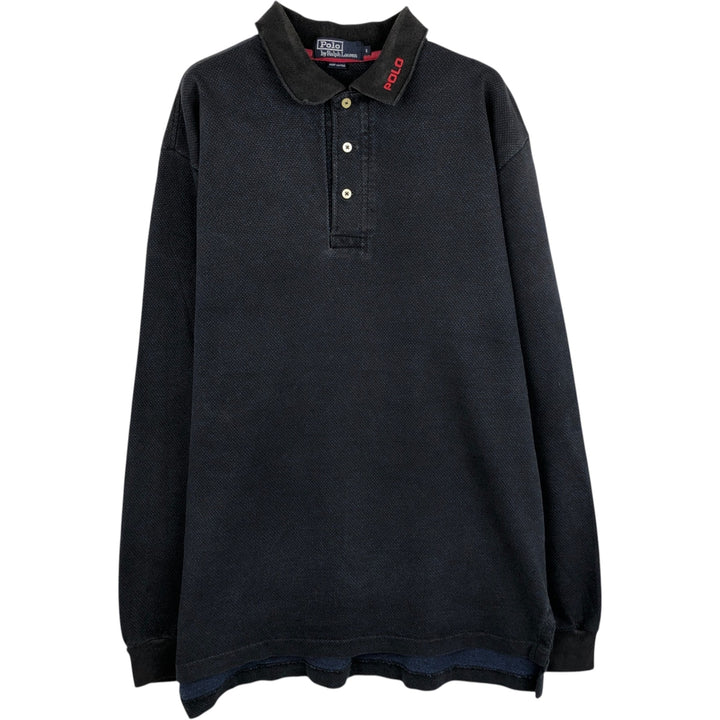 Ralph Lauren POLO by Ralph Lauren long sleeve polo shirt made in USA, men's size L cotton black type Vintage Second Hand
