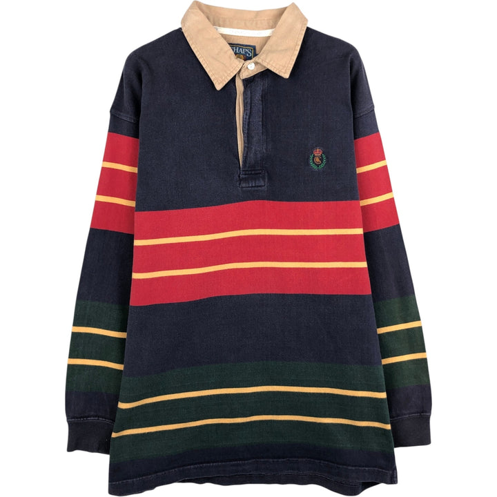 90'S Ralph Lauren CHAPS striped pattern multi-stripe long-sleeved rugby shirt, men's size XL equivalent, vintage. cotton navy blue type Vintage Second Hand