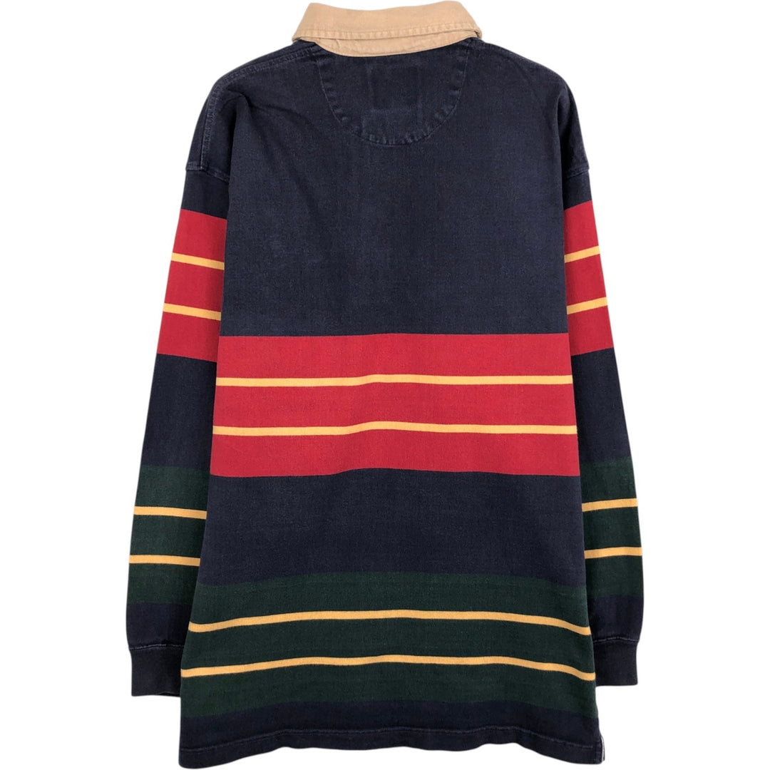 90'S Ralph Lauren CHAPS striped pattern multi-stripe long-sleeved rugby shirt, men's size XL equivalent, vintage. cotton navy blue type Vintage Second Hand