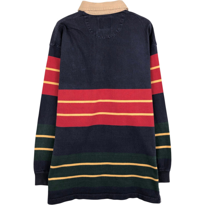 90'S Ralph Lauren CHAPS striped pattern multi-stripe long-sleeved rugby shirt, men's size XL equivalent, vintage. cotton navy blue type Vintage Second Hand