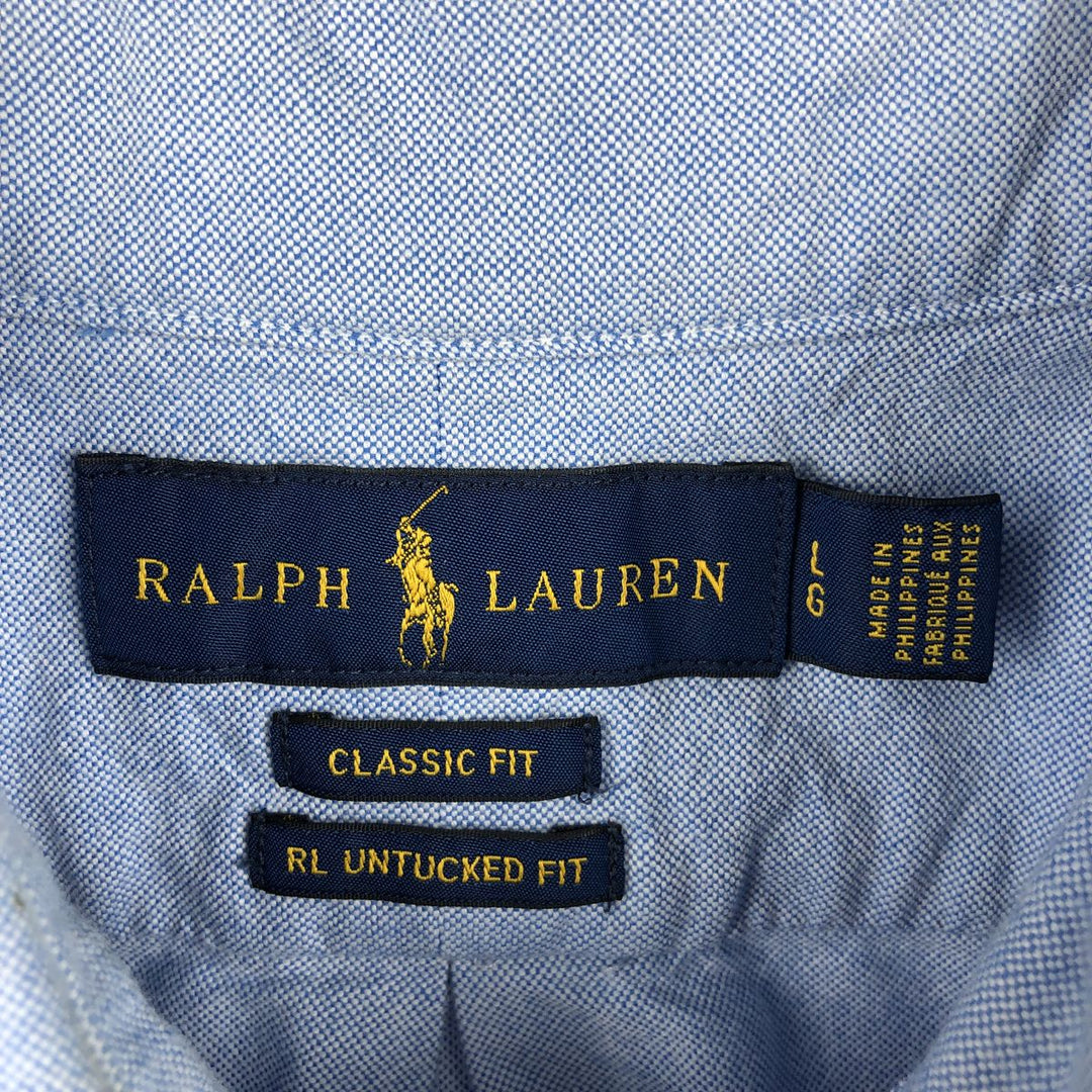 Ralph Lauren Classic Fit RL Untucked Fit short sleeve button down shirt, men's size L cotton Blue type light blue Vintage Second Hand