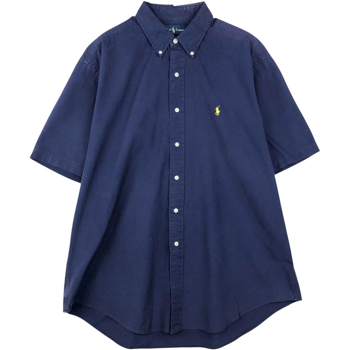 Ralph Lauren Classic Fit short sleeve button down shirt, men's size XL cotton navy blue type Vintage Second Hand