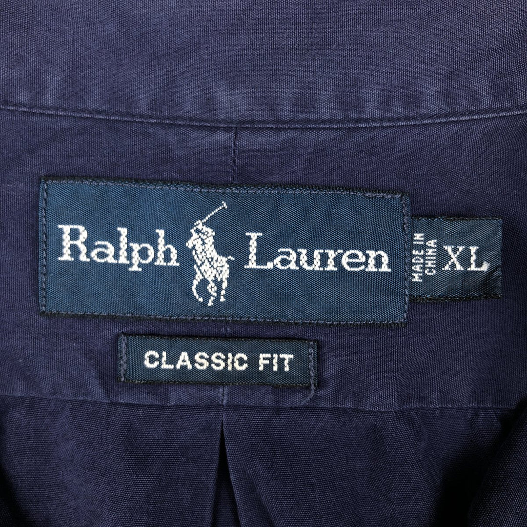 Ralph Lauren Classic Fit short sleeve button down shirt, men's size XL cotton navy blue type Vintage Second Hand