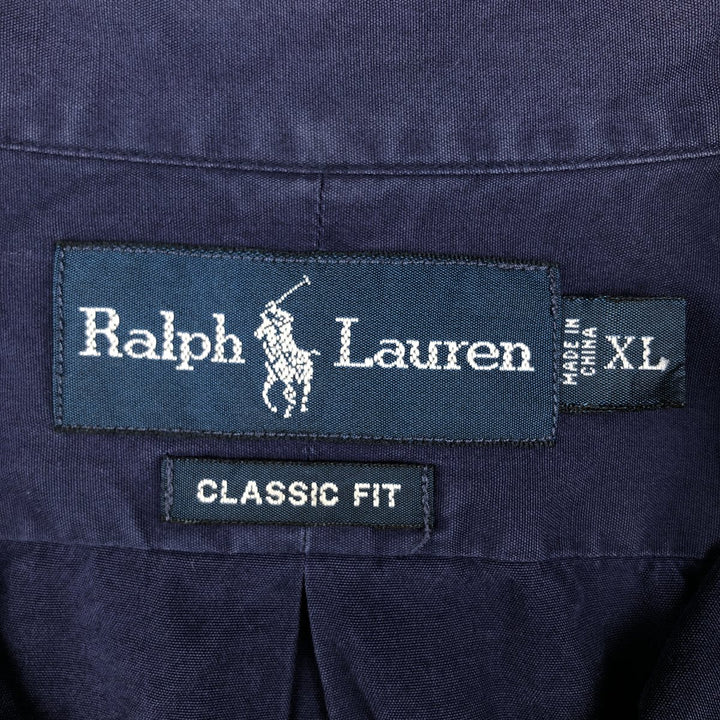 Ralph Lauren Classic Fit short sleeve button down shirt, men's size XL cotton navy blue type Vintage Second Hand