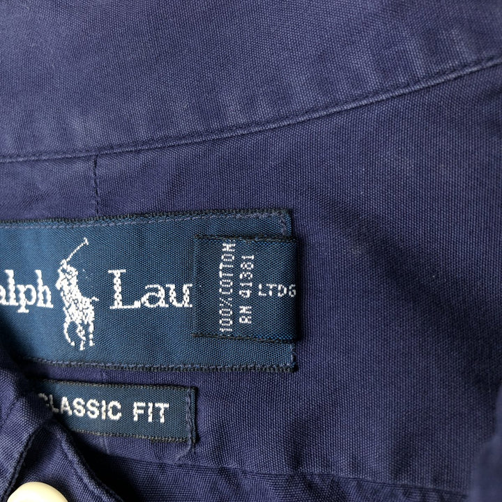 Ralph Lauren Classic Fit short sleeve button down shirt, men's size XL cotton navy blue type Vintage Second Hand