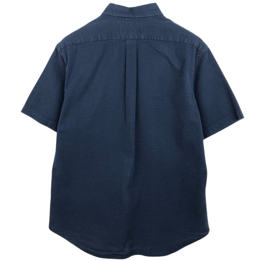 Ralph Lauren SLIM FIT Seersucker Short-Sleeve Button-Down Shirt (Men's Size XL) cotton navy blue type Vintage Second Hand