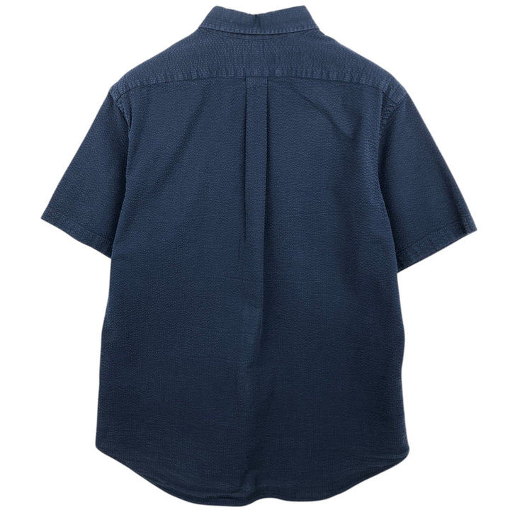 Ralph Lauren SLIM FIT Seersucker Short-Sleeve Button-Down Shirt (Men's Size XL) cotton navy blue type Vintage Second Hand