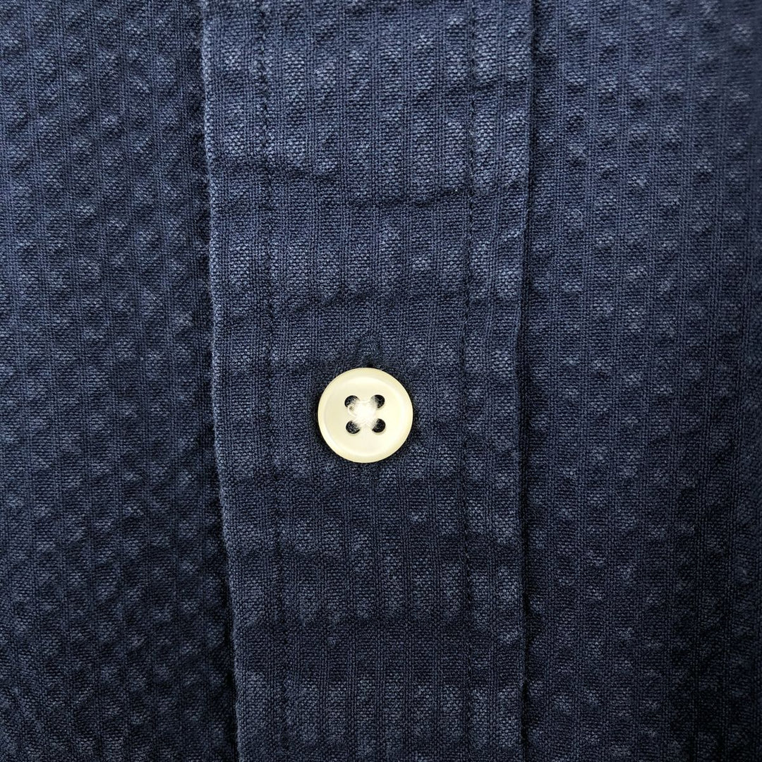 Ralph Lauren SLIM FIT Seersucker Short-Sleeve Button-Down Shirt (Men's Size XL) cotton navy blue type Vintage Second Hand