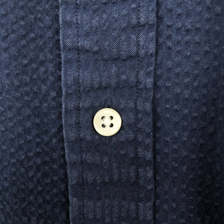 Ralph Lauren SLIM FIT Seersucker Short-Sleeve Button-Down Shirt (Men's Size XL) cotton navy blue type Vintage Second Hand