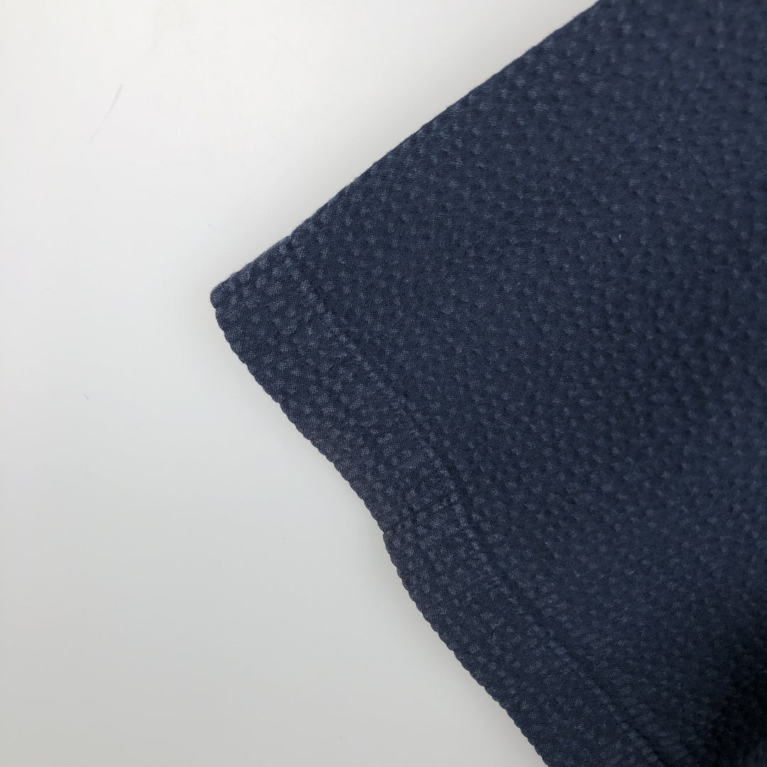 Ralph Lauren SLIM FIT Seersucker Short-Sleeve Button-Down Shirt (Men's Size XL) cotton navy blue type Vintage Second Hand