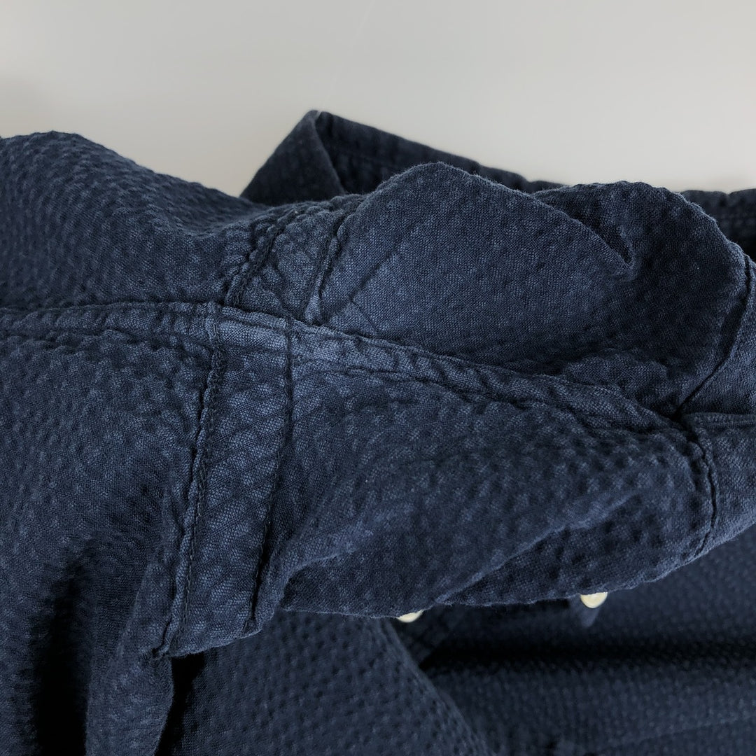 Ralph Lauren SLIM FIT Seersucker Short-Sleeve Button-Down Shirt (Men's Size XL) cotton navy blue type Vintage Second Hand
