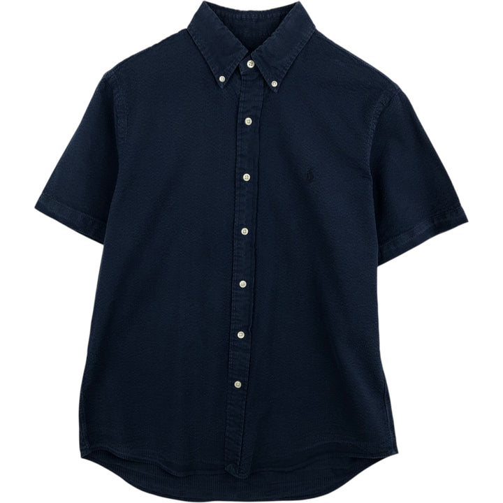 Ralph Lauren SLIM FIT Seersucker Short-Sleeve Button-Down Shirt (Men's Size M) cotton navy blue type Vintage Second Hand
