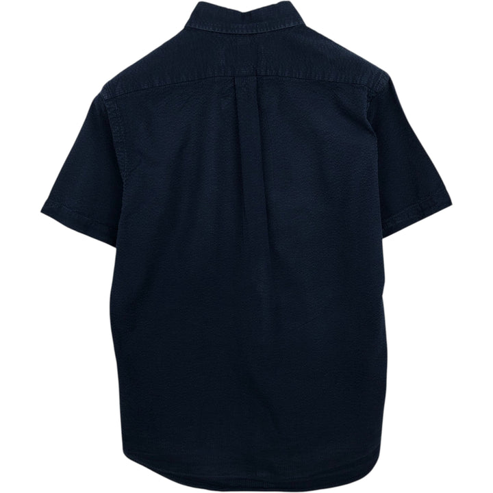Ralph Lauren SLIM FIT Seersucker Short-Sleeve Button-Down Shirt (Men's Size M) cotton navy blue type Vintage Second Hand