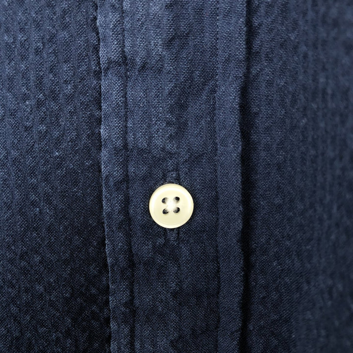 Ralph Lauren SLIM FIT Seersucker Short-Sleeve Button-Down Shirt (Men's Size M) cotton navy blue type Vintage Second Hand