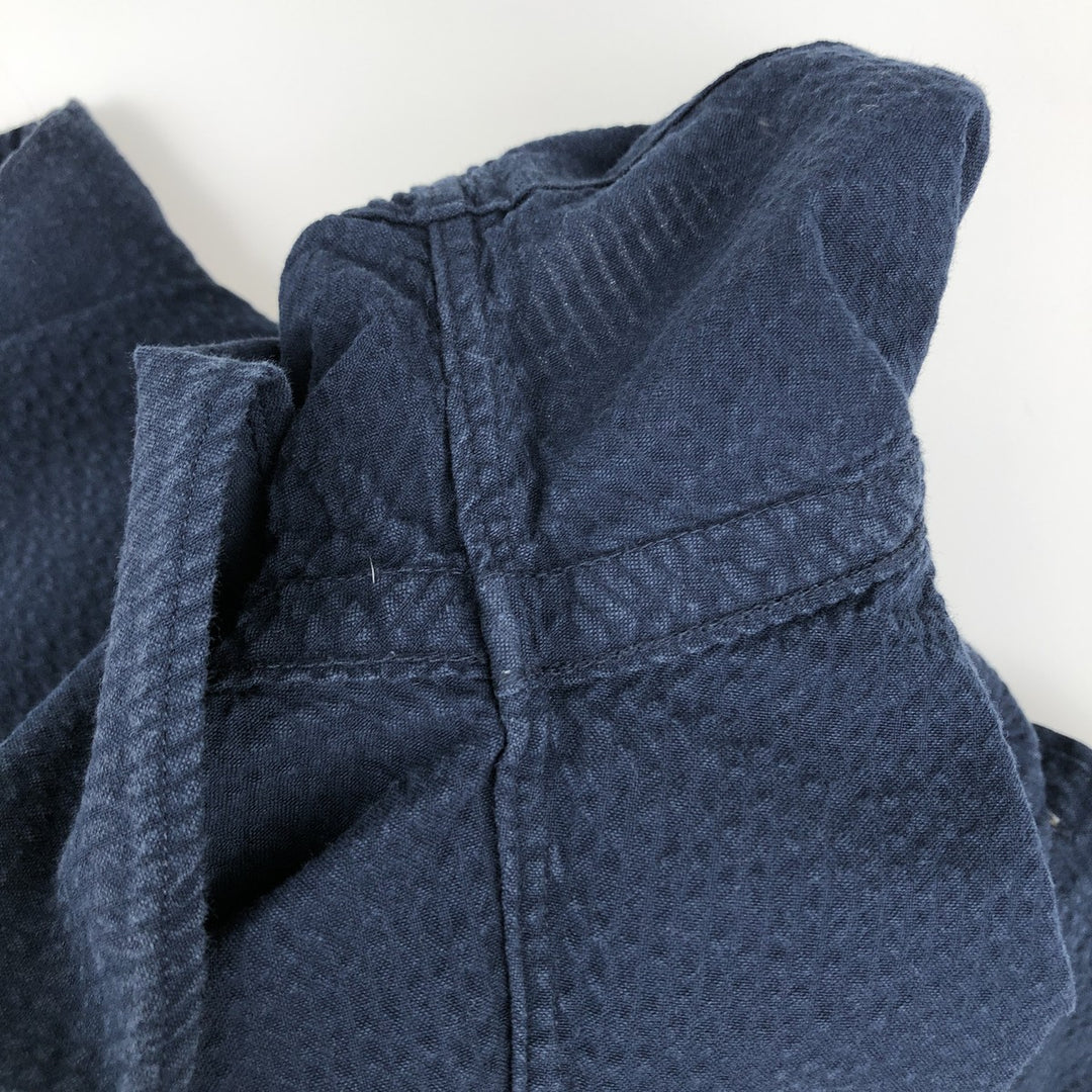 Ralph Lauren SLIM FIT Seersucker Short-Sleeve Button-Down Shirt (Men's Size M) cotton navy blue type Vintage Second Hand