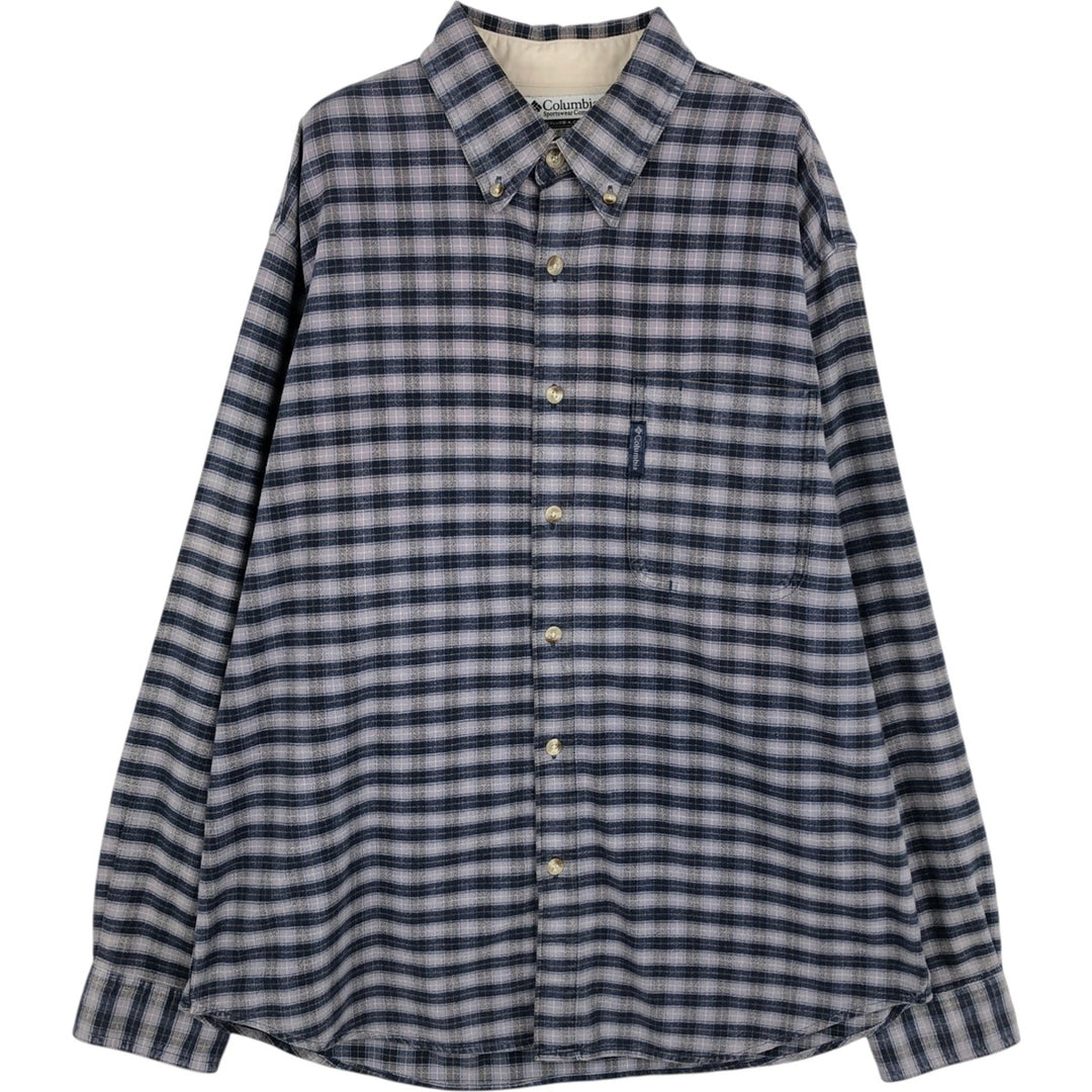 Columbia long-sleeved flannel check shirt, men's size M (approx.) cotton navy blue type Vintage Second Hand