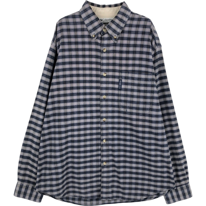 Columbia long-sleeved flannel check shirt, men's size M (approx.) cotton navy blue type Vintage Second Hand