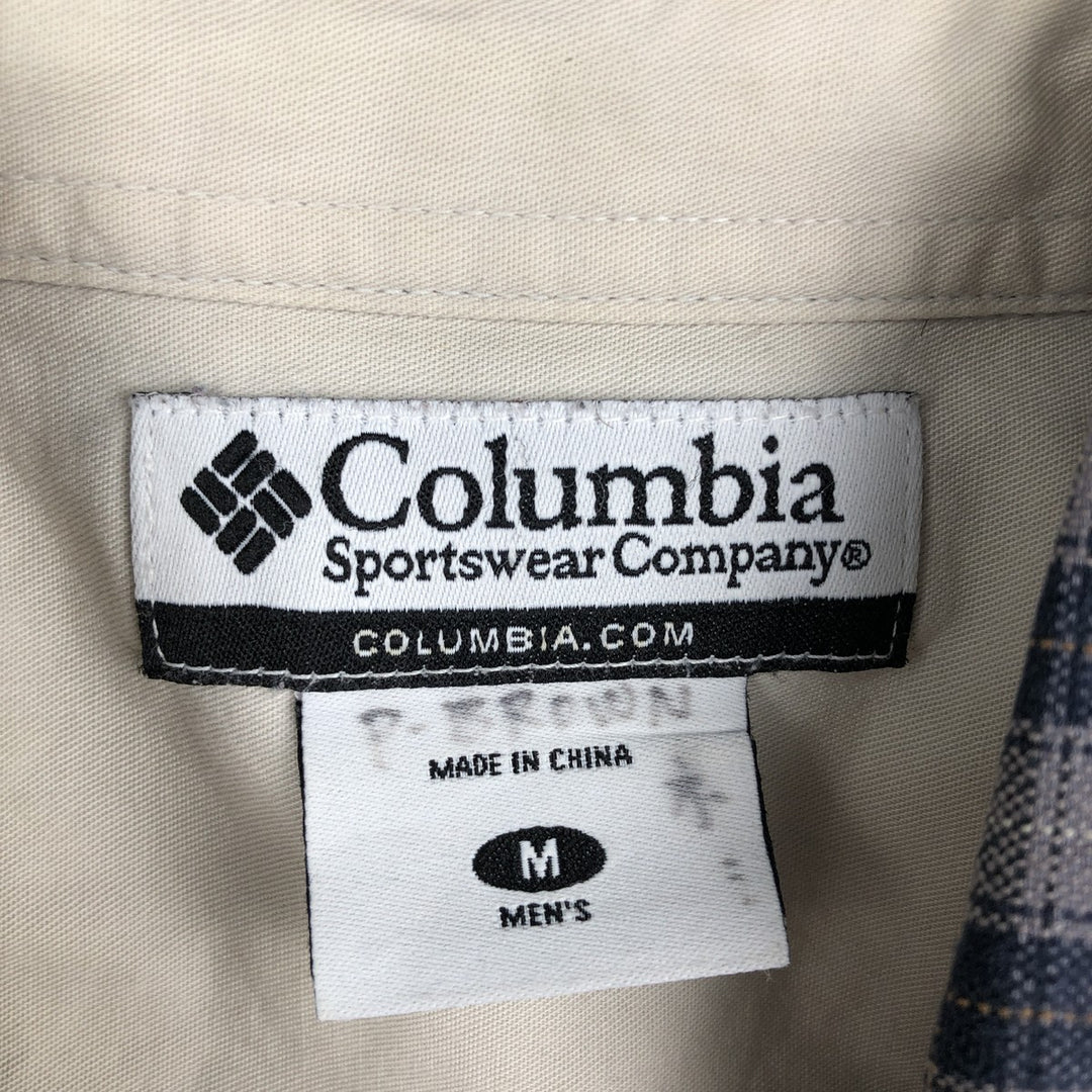 Columbia long-sleeved flannel check shirt, men's size M (approx.) cotton navy blue type Vintage Second Hand